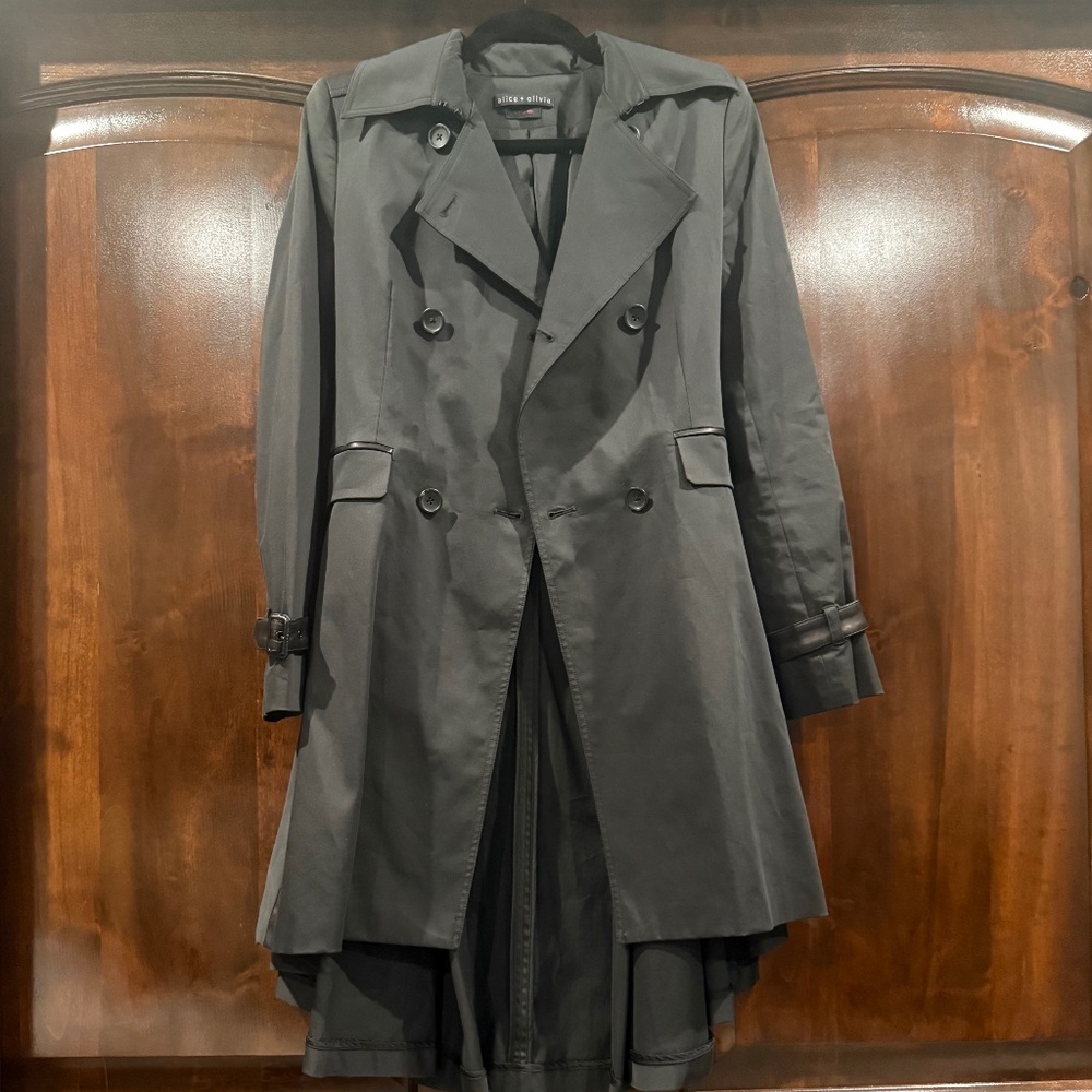 Alice + Olivia Black Double Breasted Raincoat